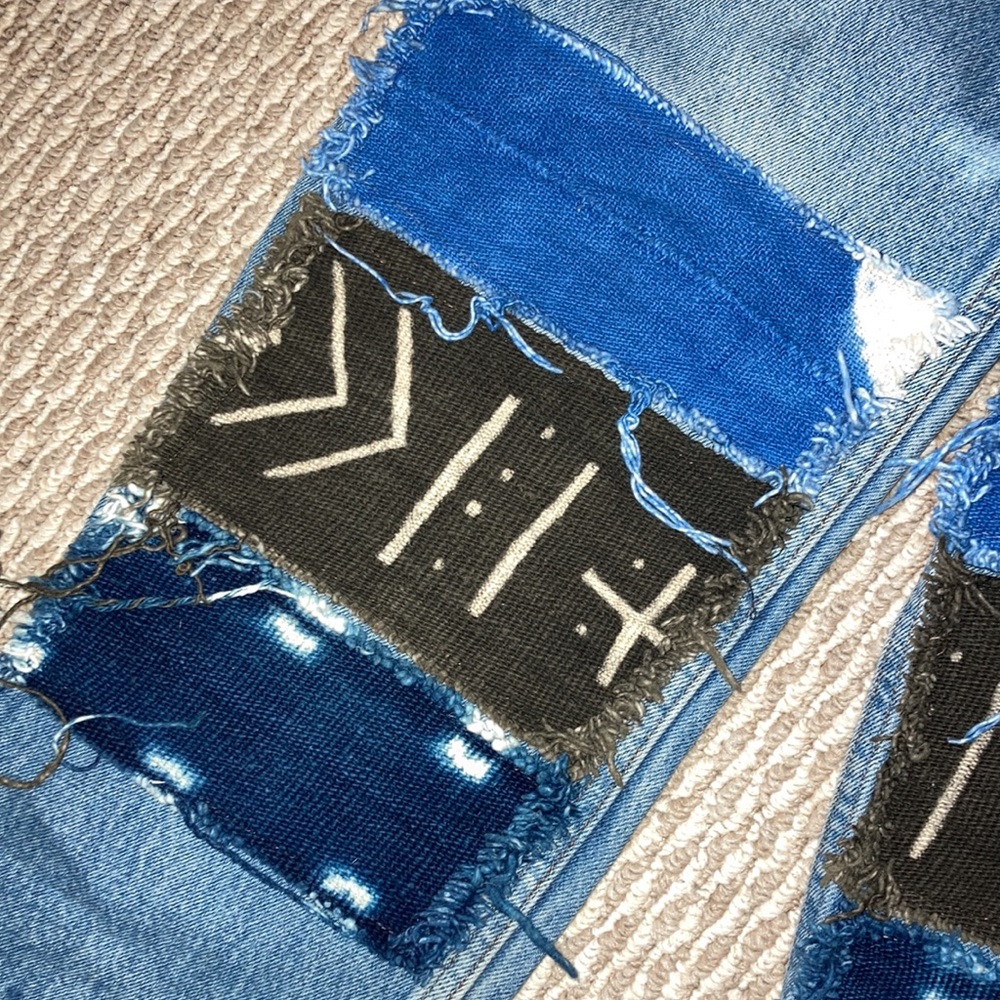 RE-Worked VTG 550 sz 28 crop Patchwork Levi's Reworked Upcycled textural patches - Picture 3 of 9